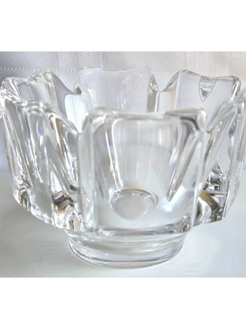 Signed Orrefors Crystal Corona Bowl by 4.5 inches Diameter x 3 inches High